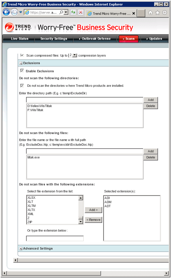 Trend Micro exclusions